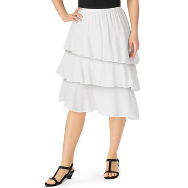 Knee Length Tiered Sleek Stretch Skirt 